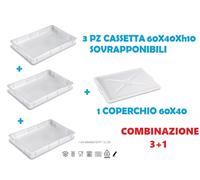 OFFERTA 3 CASSETTE PORTAIMPASTO 1 COPERCHIO 60X40X10 CONTENITORE IMPASTO PIZZA