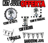 OFFERTA 47pezzi JUVENTUS KIT TAVOLA COORDINATO PIATTI COMPLEANNO CR7 PARTY JUVE