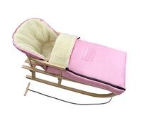 Offerta combinata, slitta in legno con schienale e corda di trazione + sacco nanna invernale universale (108 cm), adatta anche per ovetto, passeggino, lana d'agnello tinta unita (rosa + slitta)