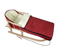 Offerta combinata, slitta in legno con schienale e corda di trazione + sacco nanna invernale universale (108 cm), adatta anche per ovetto, passeggino, lana d'agnello tinta unita (bordeaux + slitta)