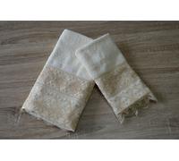 OFFERTA COPPIA ASCIUGAMANI SPUGNA E TULLE DI EMY RICAMI COL AVORIO ART SURAT