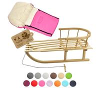 Offerta KOMBI Slitta in legno con schienale e corda di trazione + sacco nanna invernale universale (90 cm), adatta per ovetto, passeggino, passeggino, lana tinta unita (rosa)