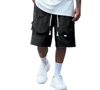Offerta Lampo del Giorno Pantaloncini Uomo Estivi Pantaloni Cargo Lavoro Corti Verde Corsa Tuta Cotone (W521-1-Black, XXL)