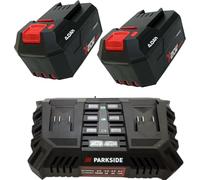 Offerta per batterie originali 20 V / 4 Ah (2 pezzi) con caricabatterie doppio 2 × 4,5 A - compatibili con la serie PARKSIDE X 20 V Team / 20V 4Ah