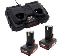 Offerta per set originale di batterie 12 V - 2 batterie da 4 Ah + caricabatterie doppio PDSLG 12 - compatibile con la serie PARKSIDE X 12 V Team