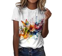 offerte a Tempo Lampo Oggi, Tshirt Donna Cotone Bianca T-Shirt Maglietta Donna a Maniche Corte con Stampa Moda Camicia Top Casual T Shirt Donna Girocollo con vestibilità Classica Offerte di Primavera