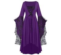 Offerte del giorno oggi abito medievale da donna, abbigliamento gotico, costumi di Halloween con teschio abbottonato, abito midi vittoriano, maniche a tromba, carnevale, cosplay vintage