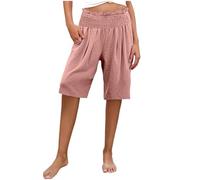 Offerte Donna Bermuda Moda Vita Elastica Pantaloncini in Cotone e Lino Pantaloni Corti Tinta Unita Casual Oversize da Casa Shorts Dritti Pantaloncini a Gamba Larga per Relax e Attività all'Aperto