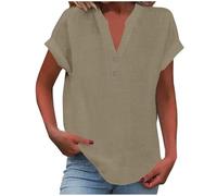 Offerte Estiva Camicia Donna Manica Corta Camicetta in Lino Cotone Elegante Blusa Maglietta Scollo a V Top con Bottoni Moda Casual T Shirt Tinta Unita Classico