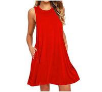 Offerte Lampo del Giorno Abiti Estivi da Donna con Scollo a V Abito da Donna Casual Senza Maniche con Tasche Abbigliamento Saldi
