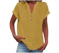 Offerte Lampo del Giorno Camicia Donna Estiva Manica Corta Camicetta in Lino Cotone Elegante Blusa Maglietta Scollo a V Top con Bottoni Moda Casual T Shirt Tinta Unita Classico