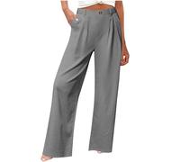 Offerte Lampo del Giorno Pantaloni Donna Casual Vita Alta Elastica Cotone Lino Tinta Unita Gamba Dritta Elastica con Coulisse Vita Alta Pantalone Elegante Tinta Unita Pants con Tasche per Ladies