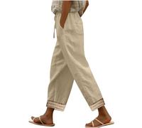 Offerte Lampo del Giorno Pantaloni Moda Donna Righe Verticali Bottoni Lino Ufficio Pantalone con Tasche Pantalone di Svago Panno di Lino da con Fascia Elastica Regalo Mamma