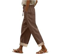 Offerte Lampo del Giorno Pantaloni Moda Donna Righe Verticali Bottoni Lino Ufficio Pantalone con Tasche Pantalone di Svago Panno di Lino da con Fascia Elastica Regalo Mamma