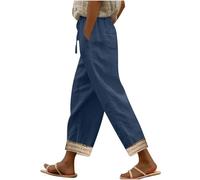 Offerte Lampo del Giorno Pantaloni Moda Donna Righe Verticali Bottoni Lino Ufficio Pantalone con Tasche Pantalone di Svago Panno di Lino da con Fascia Elastica Regalo Mamma