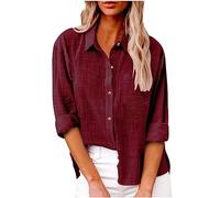 Offerte Lampo del Giorno Top a Maniche Lunghe da Donna in Cotone e Lino con Bottoni Camicia con Colletto Camicia Ampia Camicetta da Lavoro Top Tinta Unita Estate Spiaggia Top Camicie Casual Eleganti