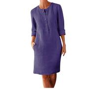 Offerte Lampo Vestito Lino Donna Casual Spiaggia Eleganti Lino a Maniche Corte Abiti Tinta Unita Boho Abiti al Ginocchio Larghe Scollo V Vacanza Vestiti per la Primavera e L'Estate Confortevole