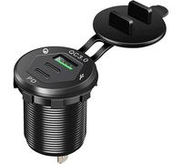 Offgridtec adattatore auto con presa USB tripla 12V/24V, 2 USB-C e 1 USB-A da 18W, copertura protettiva, corpo in alluminio IP66 resistente ad acqua e polvere, per auto, camion e sistemi off-grid