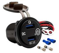 Offgridtec adattatore di ricarica auto con presa USB doppia 12V/24V, 2 porte USB-A (18W ciascuna), display digitale tensione, interruttore ON/OFF, ABS robusto, per auto, camion e sistemi off-grid