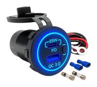 Offgridtec Adattatore di ricarica da auto, doppia presa USB 12 V/24 V con connettore USB-C da 65 W e USB A da 18 W, interruttore on/off, copertura protettiva PA66 e alloggiamento in rame, IP66