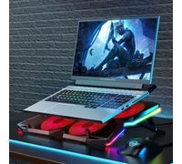 Offgridtec K25 Pro, supporto ventilato con 4 ventole silenziose a 1100 giri/min, 2 porte USB, regolabile in altezza, design ergonomico per console da gioco e computer portatili, rosso