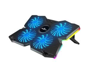 Offgridtec K25 Pro, supporto ventilato con 4 ventole silenziose a 1100 giri/min, 2 porte USB, regolabile in altezza, design ergonomico per console da gioco e computer portatili, blu