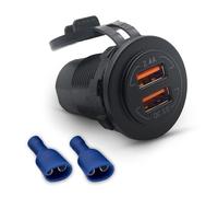 Offgridtec presa USB auto 33W 12V/24V con copertura a ribalta, doppia USB-A (5V 4,8A + QC 3.0), caricatore da pannello IP65 impermeabile per auto, camper, barche e camion, ABS nero resistente