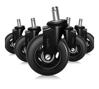 Offgridtec Set da 5 ruote per sedia da ufficio, ruote di ricambio per moquette e parquet, ad alte prestazioni, proteggono pavimenti in legno duro e vinile, perno 11 × 22 mm, nere