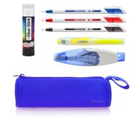 office box Colorline 59511 - Astuccio rotondo con ampio scomparto interno con cerniera, lavabile e molto resistente, per trasportare materiale scolastico o come beauty case, blu scuro + confezione