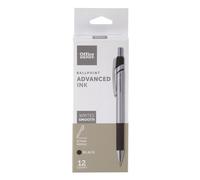 Office Depot Advanced Ink Retractable Ballpoint Pens Needle Point 0.7 mm Silver Barrel Black Ink Pack of 12