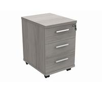 Office Hippo Cassettiera mobile resistente con 3 cassetti, armadietto da ufficio con contenitore con serratura, 5 anni, in legno, rovere grigio dell'Alaska, 40,4 x 50 x 59,5 cm