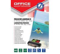 OFFICE PRODUCTS Fogli Plastificatrice A5 / 2 x 125 Micron/Confezione da 100 pezzi/Pouches per plastificazione per documenti/Finitura Lucida/Foglio di Laminazione