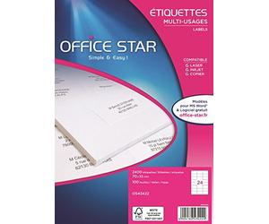 Office Star OS43422 - Confezione da 2400 etichette multiuso, 70x35 mm, bianco