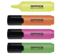 OFFICER PRODUCTS Evidenziatori in confezione da 4 pezzi, colore: giallo, arancione, rosa, verde-illuminante, inchiostro atossico, punta a scalpello, colori luminosi, alta qualità, spessore tratto 2-5 mm, 17055314-99