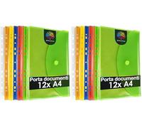 OfficeTree 12 x Porta Documenti A4 Con 240 Adesivi Salvabuchi - Cartelle Portadocumenti per Archiviazione - Con Chiusura a Strappo e Bordo di Archiviazione (Confezione da 2)