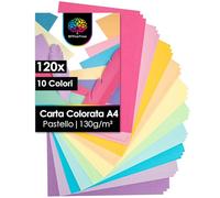 OfficeTree 120 fogli di carta colorata e pastello A4, 130 g, 10 colori, per bricolage, pieghe e stampe