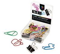 OfficeTree 16 colorate graffette assortite -un simpatico set di graffette con 5 clip fermacarte - accessorio per la scrivania con graffette in una pratica scatola