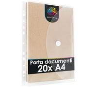 OfficeTree 20 x Porta documenti A4 con 120 adesivi salvabuchi- Cartelle portadocumenti A4 - Cartella portadocumenti A4 per archiviazione - Con chiusura a strappo e bordo di archiviazione