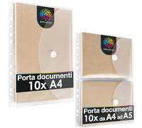 OfficeTree 20 x Porta documenti con 160 fori di rinforzo - 10 x cartella portadocumenti A4-10 x cartelle portadocumenti A5 - cartelline portadocumenti chiusura a strappo e bordo di archiviazione