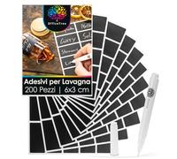 OfficeTree 200 adesivi per lavagna con penna a gesso, 6x3 cm, etichette nere autoadesive, per bicchieri e bottiglie