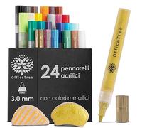 OfficeTree 24 Pennarelli Acrilici - Pennarelli Acrilici con 5 Colori Metallizzati - Pennarelli Acrilici Impermeabili per Disegnare su Pietra - Pennarelli Acrilici per Bambini, Hobbysti e Artisti