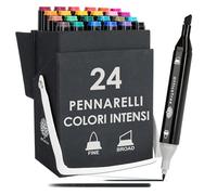 OfficeTree 24 Pennarelli Disegno Manga a Doppia Punta Fine e Punta a Scalpello - Colori Intensi per Lettering, Disegno Manga e Grafica