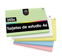 OfficeTree 250x Flashcards A6 - A Righe 5 Colori - Schede Indice Cartoncini A6 per Scuola e Studio - Flash Cards Studio perfetti per Appunti e Organizzazione - Index Cards - Flash Card - Flashcard