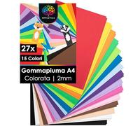 OfficeTree 27x Gomma EVA Fogli Grandi A4 2mm - 15 Colori - Gomma Crepla Fogli non Autoadesivo - Carta Crepla Colorata per Hobby Creativo - Gomma EVA Modellabile