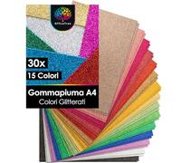 OfficeTree 30 Fogli Gomma EVA Glitterata A4 2mm - 15 Colori - Colorato Gomma Crepla Glitter - Fogli Gomma EVA Glitter - Fogli di Gomma EVA - Fogli Gommapiuma per il Crafting - Carta EVA Glitterata
