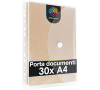 OfficeTree 30 x Porta Documenti A4 Con 200 Adesivi Salvabuchi - Cartelle Portadocumenti per Archiviazione - Con Chiusura a Strappo e Bordo di Archiviazione