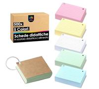 OfficeTree 500x Flash Cards Vuote A8-5 Colori - Flash Paper con Anello e Scatola - Flashcards Righe schede Educative per Esami e Appunti - Index Cards - Flashcard per il Vocabolario