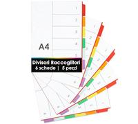 OfficeTree 5x Divisori Raccoglitori ad Anelli A4 Multicolore - 200g Cartone