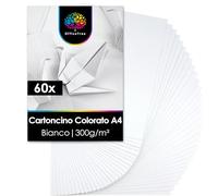 OfficeTree 60x Cartoncini Bianchi A4 300g - Cartoncino Bianco A4 per Bricolage e Taglio - Fogli Cartoncino per Stampante 300 grammi - White Cardstock