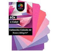 OfficeTree 60x Cartoncini Colorati A4 Rosa - 300g - 6 Colori - Cartoncino Rosa per Scrapbooking e Stampa - Cartoncini Rosa - Carta A4 Rosa - Fogli A4 Colorati - Cartoncino 300 Grammi - Cartoncino A4